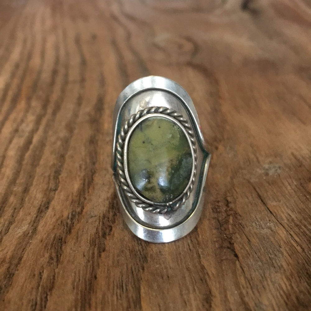 Bohemian Silver and Green Gemstone Ring